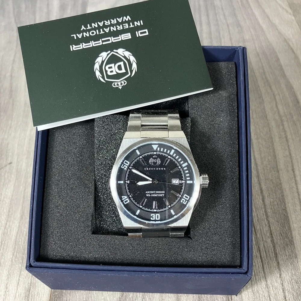 Di Bacarri Men's Blue Dial Stainless‎ Steel Watch DB7777-BU Box Warranty Card